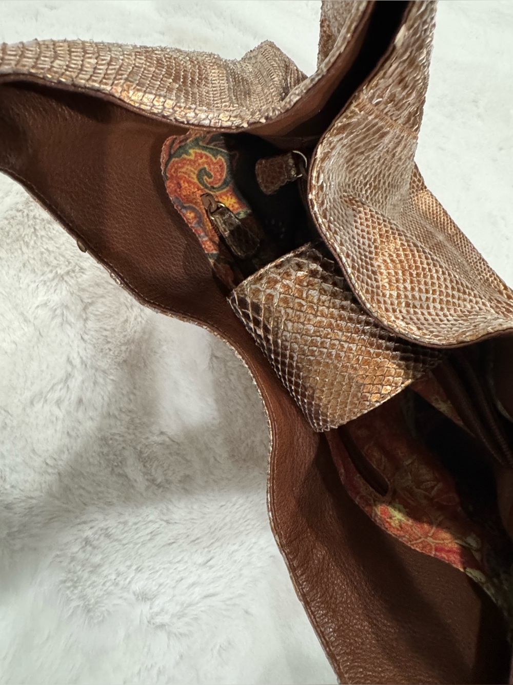 Carlos Falchi. Metallic Bronze Snake-Embossed Shoulder Bag for Women - Picture 6 of 9